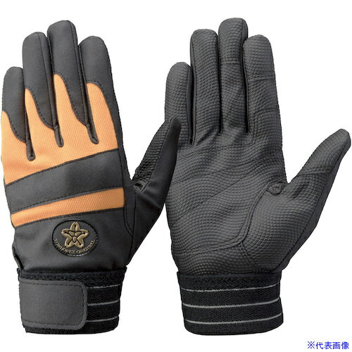 ■トンボレックス 合皮×甲ニット手袋 ブラック×オレンジ 消防団マーク E843RDL(5221022)[送料別途お見積..
