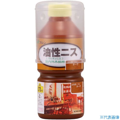 オレンジブック トラスコ中山　TRUSCO和信ペイント 油性ニス チーク 270ml 〔品番:900603〕[ 注番:5316608]特長●長年愛用されている耐久性に優れたニスです。仕様●容量(L)：0.27●乾燥時間：（20℃）：3〜4時間●色：チーク●塗り重ね回数：2回塗り●塗布面積(［［M2］］)：約2平方メートル（畳約1枚）仕様2●塗り面積（2回塗り）：約2平方メートル（畳約1枚）●乾燥時間（20℃）：3〜4時間●うすめ液：ペイントうすめ液、または難燃性ペイントうすめ液材質/仕上●合成樹脂（ウレタン）、顔料（クリヤーを除く）、有機溶剤セット内容/付属品注意原産国（名称）日本JANコード4965405210521本体質量0.3kgオレンジブック トラスコ中山　TRUSCO和信ペイント 油性ニス チーク 270ml 〔品番:900603〕[注番:5316608][本体質量：0.3kg]《包装時基本サイズ：65×65×151》分類》工事・照明用品》塗装・内装用品》塗料☆納期情報：仕入れ先通常在庫品 (欠品の場合有り)