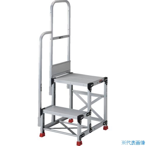 ■TRUSCO アルミ製作業用踏台 2段 高さ0.7m 天板寸法800×400 段高350mm 階段片手すり付き TSF287TK350(5517302)