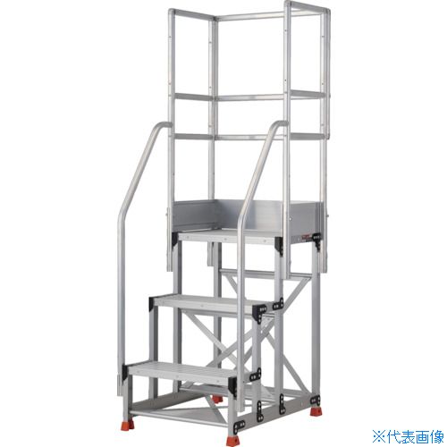 ■TRUSCO アルミ製作業用踏台 3段 高さ0.9m 天板寸法600×400 段高300mm フルセット手すり付き TSF369TF300(5520069)