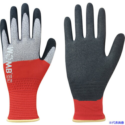 ■トワロン 天然ゴム背抜き手袋 WOMB−MF2高視認 レッド L 743L(5584076)