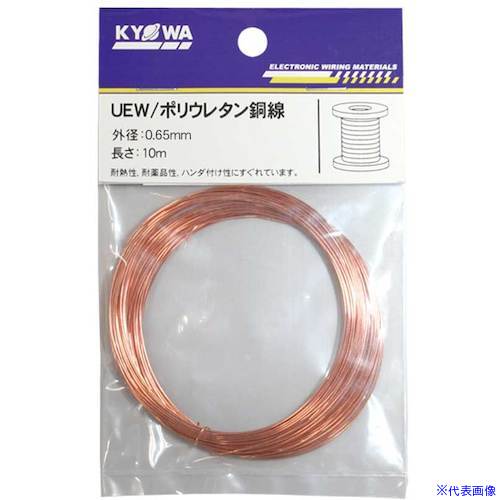 オレンジブック トラスコ中山　TRUSCOKYОWA エナメル線(2種ポリウレタン銅線) 2UEW 0.65MM 10M 〔品番:2UEW0.65MM10M〕[ 注番:5621037]特長●接続時被覆を剥がさずハンダ付けすることが可能です。●ウレタン樹脂のワニスを導体に焼き付けた巻線です。●耐熱性、耐薬品性に優れています。●高周波における誘電特性に優れています。用途●リレーコイル、通信用コイル、小型モーター、小型トランス等仕様●仕上がり外径(mm)：最大0.694●長さ(m)：10仕様2●耐熱区分：120℃(E種)材質/仕上セット内容/付属品注意原産国（名称）日本JANコード4930393200168本体質量30gオレンジブック トラスコ中山　TRUSCOKYОWA エナメル線(2種ポリウレタン銅線) 2UEW 0.65MM 10M 〔品番:2UEW0.65MM10M〕[注番:5621037][本体質量：30g]《包装時基本サイズ：140×85×10》〔包装時質量：34g〕分類》電子機器》電気・電子部品》ケーブル☆納期情報：メーカー取り寄品（弊社より発送）