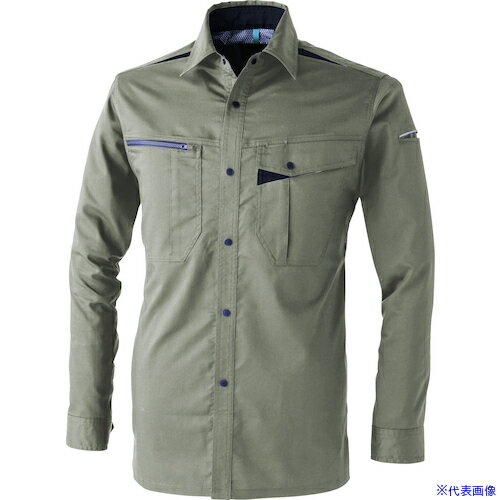 ■CHUSAN T/Cストレッチシャツ アースグリーン 3L 351011433L(5726447)[送料別途お見積り][法人限定][掲..