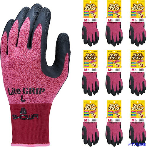 ■SHOWA 天然ゴム背抜き手袋 まとめ買い NO341 ライトグリップ 10双入 Mサイズ レッド NO341MR10P(6027910)(4.0)