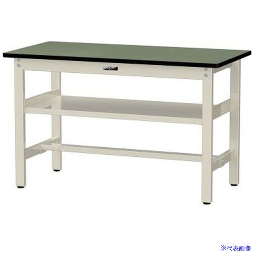 ■ヤマテック 中量作業台 ワークテーブル500シリーズ 固定式 中間全面棚板付 塩ビシート天板 W1200×D600..