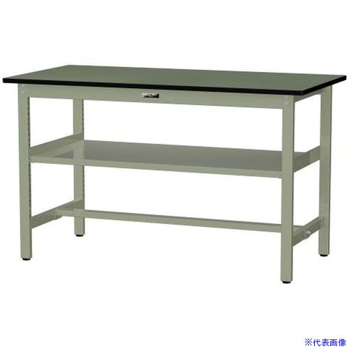 ■ヤマテック 中量作業台 ワークテーブル500シリーズ 固定式 中間全面棚板付 塩ビシート天板 W1500×D750×H900mm グリーン/ヤマテックグリーン SJRH1575S2GG(6971250)[法人限定][外直送元]