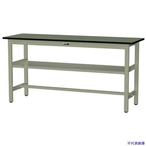 ■ヤマテック 中量作業台 ワークテーブル500シリーズ 固定式 中間全面棚板付 塩ビシート天板 W1800×D600×H900mm グリーン/ヤマテックグリーン SJRH1860S2GG(6972842)[法人限定][外直送元]