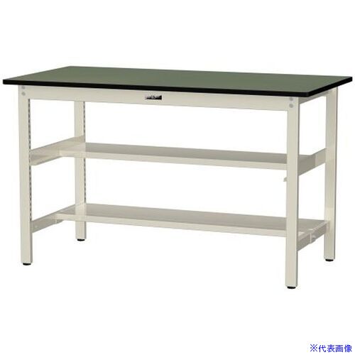 Office - ■ヤマテック 中量作業台 ワークテーブル500シリーズ 固定式 中間棚・半面棚板付 塩ビシート天板 W1500×D750×H900mm グリーン/ヤマテックアイボリー SJRH1575TS1GI(6972864)[法人限定][外直送元]