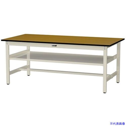 ■ヤマテック 中量作業台 ワークテーブル500シリーズ 固定式 中間全面棚板付 メラミン天板 W1800×D900×H740mm 木目柄/ヤマテックアイボリー SJM1890S2MI(6974364)[法人限定][外直送元]