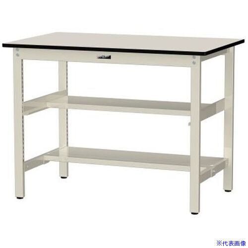 ■ヤマテック 中量作業台 ワークテーブル500シリーズ 固定式 中間棚・半面棚板付 メラミン天板 W1200×D7..