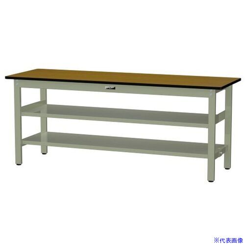 オレンジブック トラスコ中山　TRUSCOヤマテック 中量作業台 ワークテーブル500シリーズ 固定式 中間棚・全面棚板付 メラミン天板 W1800×D600×H740mm 木目柄/ヤマテックグリーン 〔品番:SJM1860TTS2MG〕[...