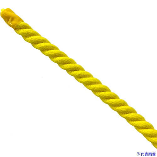 ■グリーンクロス エステルスパンカラーロープ 黄 12mm×200m 6300063378(6985340)[送料別途お見積り][法..