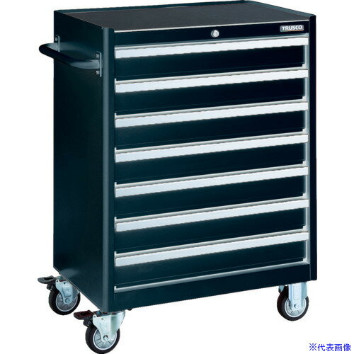 ■TRUSCO ローラーキャビネット ブラック 引出7段 100X7 TRC070BK(6996414)[法人限定][直送元]