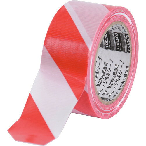 ■TRUSCO トラ表示テープ 50mm×25m ホワイト・レッド TRTR5025WR(7654138)