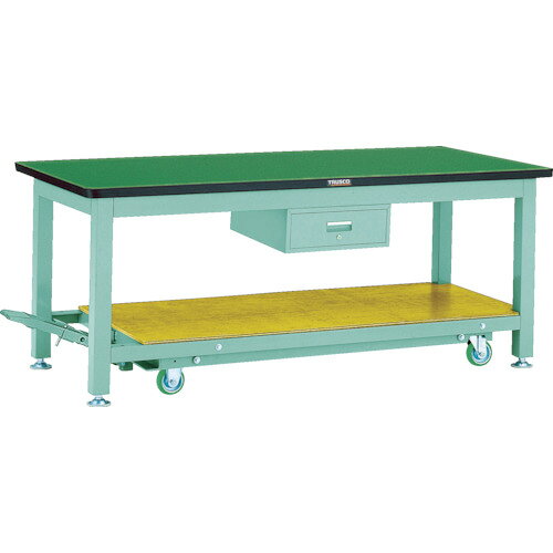 ■TRUSCO 重荷重作業台移動式(3000kg)TWC型 1500X750XH740 1段引出付 グリーン色 ST...