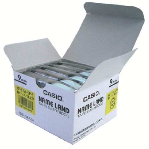 ■カシオ ネームランド用スタンダードテープ5本入り9mm 黄に黒字 XR9YW5PE(8036792)[送料別途見積り][法人・事業所限定][掲外取寄]