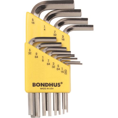 オレンジブック トラスコ中山　TRUSCOBONDHUS 六角L−レンチ ショート インチ セット12本組(0.050−5/16) No.16236 〔品番:HLX12SB〕[ 注番:8107901]特長●ブライトガードTMは、クローム以上に光沢のあるメッキです。●新合金プロテニアム鋼TMにより硬度が従来より20％以上アップしました。用途●六角穴付ボルトの締め付け、緩め作業に。仕様●セット内容(インチ)：0.050、1/16、5/64、3/32、7/64、1/8、9/64、5/32、3/16、7/32、1/4、5/16●セット内容(本)：12●組数：12本●硬度：HRC57〜61●セット内容：0.050、1/16、5/64、3/32、7/64、1/8、9/64、5/32、3/16、7/32、1/4、5/16仕様2●プロガード黒染め加工処理●硬度：HRC57〜61材質/仕上●プロテニアム［［R上］］合金鋼（ボンダス特注鋼材）●表面処理：ブライトガード（TM）加工（メッキ）セット内容/付属品●0.050、1/16、5/64、3/32、7/64、1/8、9/64、5/32、3/16、7/32、1/4、5/16インチ●ボンデックス［［TM］］ケース（ロック機能付きレンチ収納ケース）注意●工具を安全に使っていただくため、作業時は必ず保護メガネを着用してください。●パイプやメガネレンチなどを使っての作業はしないでください。原産国（名称）アメリカJANコード本体質量170gオレンジブック トラスコ中山　TRUSCOBONDHUS 六角L−レンチ ショート インチ セット12本組(0.050−5/16) No.16236 〔品番:HLX12SB〕[注番:8107901][本体質量：170g]《包装時基本サイズ：175×95×30》〔包装時質量：280g〕分類》手作業工具》ドライバー・六角棒レンチ》六角棒レンチ☆納期情報：メーカー取り寄品（弊社より発送）
