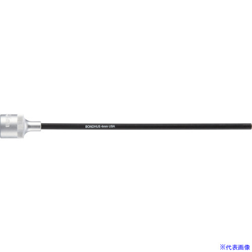 オレンジブック トラスコ中山　TRUSCOBONDHUS 六角ソケットビット(ビット全長150mm) 1/8インチ 〔品番:43507〕[ 注番:8108778]特長●ビットが摩耗したらポンチとハンマーでビットをソケットから外し、交換用ビットを付け替えれます。●ポンチ、ハンマーなどの工具を使ってソケットの内側からビットを叩くとビットが抜けます。●ビットをソケットへ挿入する際はハンマーなどでビットを差し込むとガッチリ入ります。●ボンダス特殊プロテニアム合金鋼を材質にする事により、一般的な六角工具に比べ20％以上高いトルクがでます。●ソケットへの装着方法はロールピンやセットスクリューとは異なりますので、装着の際のわずらわしさがありません。●六角の側面に特殊ナイロン樹脂が埋め込まれています。用途●六角穴付ボルトの締め付け、緩め作業に。仕様●対辺寸法(インチ)：1/8●差込角(mm)：6.35●ビット長さ(mm)：150●全長(mm)：172仕様2●プロガード黒染め加工処理●硬度：HRC57〜61材質/仕上●ビット：プロテニアム［［R上］］合金鋼（ボンダス特注鋼材）●ソケット：クロムバナジウム鋼●表面処理：プロガード［［TM上］］加工（黒染め）セット内容/付属品注意●工具を安全に使っていただくため、作業時は必ず保護メガネを着用してください。●パイプやメガネレンチなどを使っての作業はしないでください。原産国（名称）アメリカJANコード本体質量63gオレンジブック トラスコ中山　TRUSCOBONDHUS 六角ソケットビット(ビット全長150mm) 1/8インチ 〔品番:43507〕[注番:8108778][本体質量：63g]《包装時基本サイズ：140×50×30》〔包装時質量：63g〕分類》手作業工具》ソケットレンチ》ヘキサゴンソケット☆納期情報：メーカー取り寄品（弊社より発送）