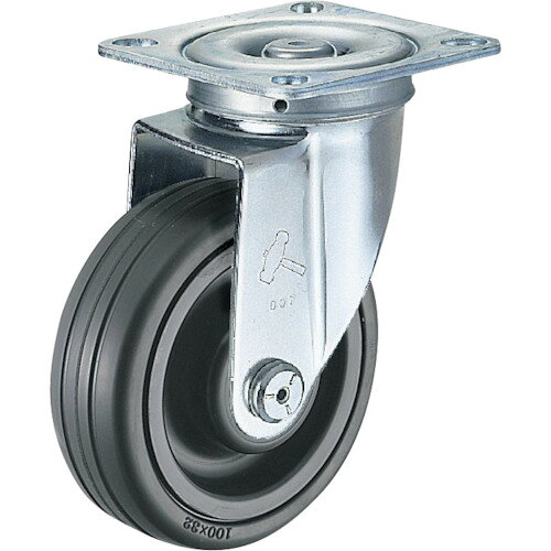 ■ハンマー プレート式 自在 キャスター 68X68(71X71) ゴム(ベアリング入)車 100mm 中荷重 420SCHR100(8140650)[送料別途お見積り][法人限定][掲外取寄]