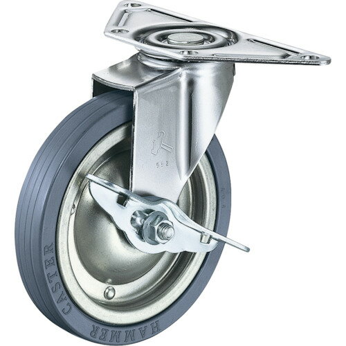 ■ハンマー Eシリーズコーナー 旋回式ゴム車輪(スチールホイール)100mm ストッパー付 215EPR100(8141787)[送料別途見積り][法人・事業所限定][掲外取寄]