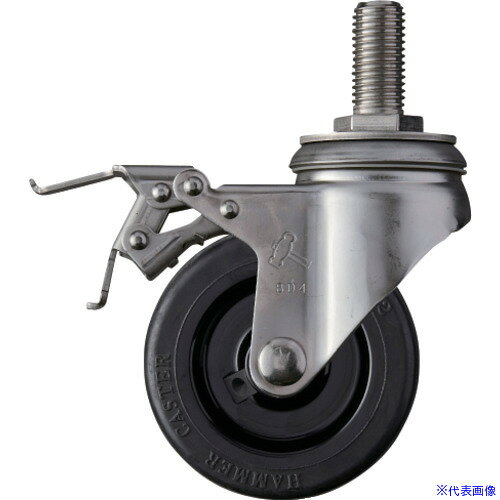 ■ハンマー ねじ込み式 自在 キャスター M20X2.5 ステンレス ストッパー付 ゴム車 100mm 中荷重 315SARU100(8141985)