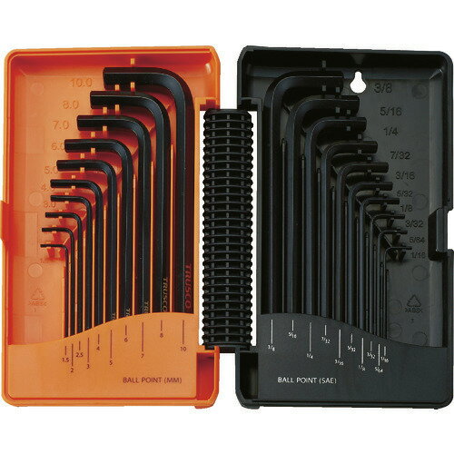 ■TRUSCO ボールポイント六角棒レンチ(標準タイプ) ミリ10本・インチ10本 TBRI20S(8183234)