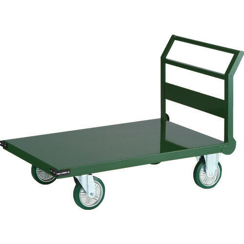 オレンジブック トラスコ中山　TRUSCOTRUSCO 鋼鉄製運搬車 1トン 1200X750 緑 〔品番:SH101〕[ 注番:8185167]特長●前角部にクッションゴムがあり安全です。●車輪に標準ラジアルベアリングを採用、軽く静かに動きます。●荷台面は鉄板曲げ工法にスポット溶接で製作しているため、溶接などによる凹凸が少なく、表面仕上げが綺麗で頑丈です。●自在車輪・固定車輪の位置入れ替えが可能です。仕様●均等荷重(kg)：1000●長さ(mm)：1200●幅(mm)：750●高さ(mm)：300●ハンドル高さ(mm)：880●キャスター径(mm)：200●適合ストッパー：LSH-1SET●取替キャスター(自在)：HWU-200J●取替キャスター(固定)：HWU-200K仕様2●完成品●自在キャスター、固定キャスター各2個●固定ハンドルタイプ●ストッパー別売材質/仕上●荷台:スチール●ハンドル:スチール●キャスター金具:スチール●車輪:ウレタン●本体表面処理:粉体塗装セット内容/付属品注意●車上渡しのため、お客様での荷降ろしが必要です。原産国（名称）日本JANコード4989999536607本体質量60kgオレンジブック トラスコ中山　TRUSCOTRUSCO 鋼鉄製運搬車 1トン 1200X750 緑 〔品番:SH101〕[注番:8185167][本体質量：60kg]《包装時基本サイズ：1200×750×880》〔包装時質量：60kg〕分類》搬送機器》運搬台車》鋼鉄製台車☆納期情報：メーカー直送品（送料元払い）【法人限定＝会社名ご記入お願い致します。】 ※北海道・沖縄・離島は運賃別途商品も含む