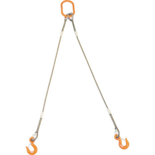 ■TRUSCO 2本吊り玉掛けワイヤロープスリング Wスリング フック付き 6mmX1m GRE2P6S1(8191711)