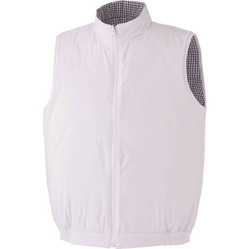 オレンジブック トラスコ中山　TRUSCOミドリ安全 食品工場用防寒ベスト リバーシブル 4L 〔品番:MH3000WUE4L〕[ 注番:8258683]特長●ノーポケット仕様なので、不用品の持ち込みを防ぎます。●優れた防汚加工（エバレッシュ）で汚れが落ちやすく、工業洗濯に対しても耐久性があります。●保温性が高く軽量で、ほこりや中綿の出にくい5層構造キルトです。●静電素材を使用しております。●立ち襟が冷気の侵入を防ぎます。●チンガードが、金属のファスナースライダーが首やアゴに当たるのを防ぎます。用途●食品工場仕様●色：ホワイト/ギンガムチェック●サイズ：4L●着丈(cm)：73●胸囲(cm)：129●肩幅(cm)：49●男女共用仕様2●低温職場対応(5℃〜15℃)●立ち襟●チンガード●リバーシブル(ホワイト/ギンガムチェック)材質/仕上●ポリエステル:100％セット内容/付属品注意原産国（名称）中国JANコード4548890055268本体質量350gオレンジブック トラスコ中山　TRUSCOミドリ安全 食品工場用防寒ベスト リバーシブル 4L 〔品番:MH3000WUE4L〕[注番:8258683][本体質量：350g]《包装時基本サイズ：385×585×50》〔包装時質量：370g〕分類》保護具》保護服・防護服》食品工場向けウェア☆納期情報：メーカー取り寄品（弊社より発送）