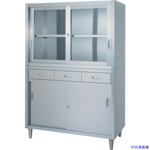 ■シンコー ステンレス保管庫 二段式アジャスト付 VADG型 (引出・上ガラス戸・下ステンレス戸) 900×450×1750 VADG9045(8282461)[法人・事業所限定][外直送元]