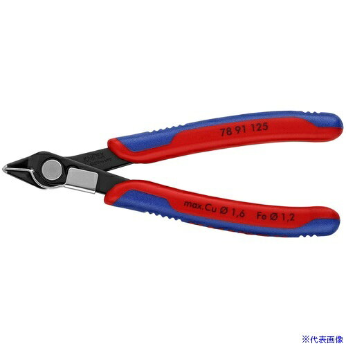 オレンジブック トラスコ中山　TRUSCOKNIPEX エレクトロニクス スーパーニッパー リードキャッチャー付き バーニッシュ 〔品番:7891125〕[ 注番:8314539]特長●極めて精密なエレクトロニクス関連、精密機器関連の切断作業に最適な高精度のニッパーです。●刃はまっすぐで切断面がフラットに仕上がります。●先端は精密に仕上げられており、密集したワイヤも直径0.2mm以上あれば切断することができます。●ジョイント部はステンレス製のリベットで接合されています。●繰り返しの作業に便利なオープンスプリングと、先端が一定の間隔以上開くのを防ぐストッパー付き。●リードキャッチャー付きで、電子基板の上に破片を落としません。用途●極細ワイヤーや基盤に残ったワイヤーの切断に。●極めて精密なエレクトロニクス関連、精密機器関連の切断作業に。仕様●全長(mm)：125●刃表面形状：僅かにベベルあり●切断能力(mm)アルミ線：φ0.2〜1.6●切断能力(mm)中硬線：φ1.2●切断能力(mm)銅線：φ0.2-1.6●切断能力(mm)軟線：φ0.2〜1.6●バネ有無：有●偏心機能有無：無●簡易圧着機能有無：無●ジョイント部の幅(A)mm：13.5●刃長(B)mm：9.0●ジョイント部の厚さ(D)mm：7.5●刃の硬度：約64HRC仕様2●ばね付●切断片を保持するワイヤーキャッチャー付き●刃の硬度：約64HRC材質/仕上●焼き入れクロムバナジウム鋼●グリップ:コンフォートセット内容/付属品注意原産国（名称）ドイツJANコード4003773065081本体質量57gオレンジブック トラスコ中山　TRUSCOKNIPEX エレクトロニクス スーパーニッパー リードキャッチャー付き バーニッシュ 〔品番:7891125〕[注番:8314539][本体質量：57g]《包装時基本サイズ：144×110×119》〔包装時質量：60g〕分類》手作業工具》プライヤー・ニッパー・ピンセット》ニッパー（電気・電子用）☆納期情報：仕入れ先通常在庫品 (欠品の場合有り)