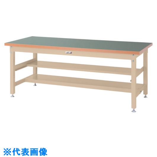 ■ヤマテック 重量作業台 ワークテーブル スーパータイプ 塩ビシート天板 中間(半面)棚板付 1800×900×H740mm グリーン/ヤマテックアイボリー SSR1890TS1GI(8683354)[法人限定][外直送元]