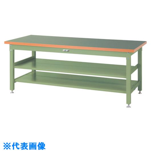 ■ヤマテック 重量作業台 ワークテーブル スーパータイプ 塩ビシート天板 全面棚板付 W1800×D900×H740mm..