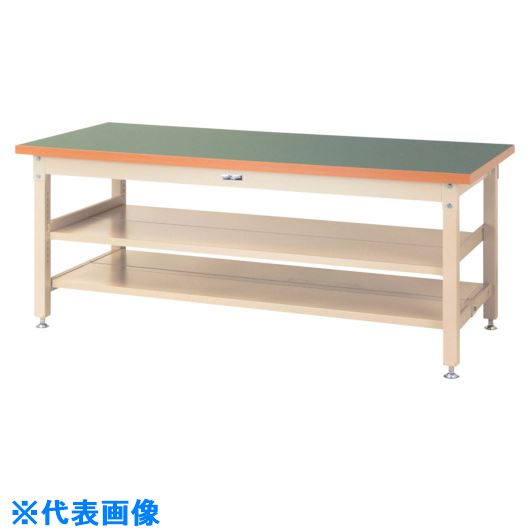 ■ヤマテック 重量作業台 ワークテーブル スーパータイプ 塩ビシート天板 全面棚板付 W1800×D900×H740mm グリーン/ヤマテックアイボリー SSR1890TTS2GI(8683358)[法人限定][外直送元]