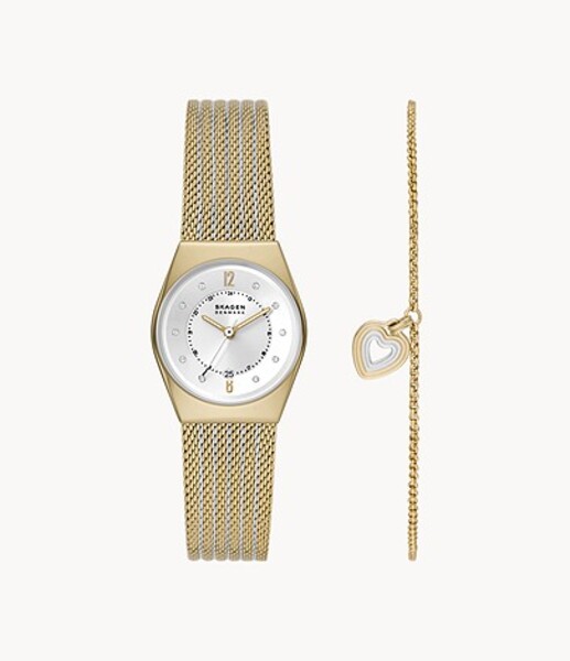 スカーゲン(SKAGEN) GRENEN LILLE 三針デイト ツートーン ステンレススチールメッシュウォッチ&ブレスレット ボックスセット SKW1156SET