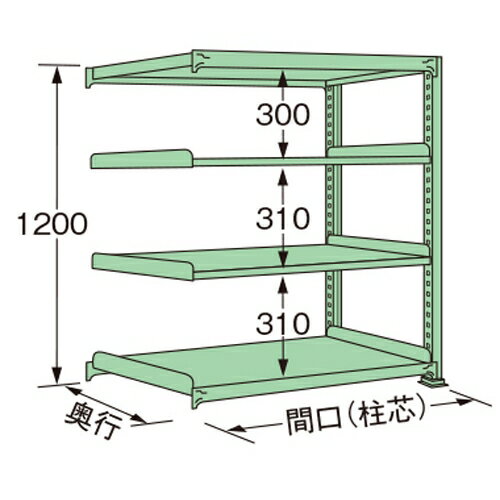 【商品説明】 ●グリーン色の連結タイプ。 ●荷重200kg、天板を含むラックの棚段数は4段です。 ●ボルトレスで、組み立ては実に簡単。 ●5種類の荷重タイプと2種類の標準塗装色から最適のタイプをお選びいただけます。 ●豊富なオプションパーツを採用することで、様々な荷姿に対応できます。 ●全ての取付け部分にはボルトレス方式を採用。棚板の着脱はもとより、分解・組み立てが短時間で簡単に行えます。 ●保管物の形状や数量に合わせて、各棚板を50mmピッチで自由に調整できます。 ●棚板1枚板構造。棚板の継ぎ目がないので出し入れがしやすく、長期間保管しても保管物に棚板の継ぎ目の跡がつきません。 ●連結も簡単。何台にも連結でき、2台目からは支柱が共有できる経済的な連結タイプです。 【注意・使用条件】 ●積載質量制限あり 【画像注意事項】 ●『ME1209S04R』の画像を使用しています。 製品仕様 ●色：グリーン（マンセルNo.8.5GY5.9/4.3） ●サイズ(幅×長×高)：600×1490×1200mm ●原産国名：日本 ●塗装色：グリーン ●荷重（kg）：200 ●ラックの高さ（mm）：1200 ●ラックの間口（mm）：1490 ●ラックの奥行（mm）：600 ●天板を含むラックの棚段数：4 ●単連：連結