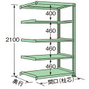 【商品説明】 ●グリーン色の連結タイプ。 ●荷重200kg、天板を含むラックの棚段数は5段です。 ●ボルトレスで、組み立ては実に簡単。 ●5種類の荷重タイプと2種類の標準塗装色から最適のタイプをお選びいただけます。 ●豊富なオプションパーツを採用することで、様々な荷姿に対応できます。 ●全ての取付け部分にはボルトレス方式を採用。棚板の着脱はもとより、分解・組み立てが短時間で簡単に行えます。 ●保管物の形状や数量に合わせて、各棚板を50mmピッチで自由に調整できます。 ●棚板1枚板構造。棚板の継ぎ目がないので出し入れがしやすく、長期間保管しても保管物に棚板の継ぎ目の跡がつきません。 ●連結も簡単。何台にも連結でき、2台目からは支柱が共有できる経済的な連結タイプです。 【注意・使用条件】 ●積載質量制限あり 【画像注意事項】 ●『ME2109S05R』の画像を使用しています。 製品仕様 ●色：グリーン（マンセルNo.8.5GY5.9/4.3） ●サイズ(幅×長×高)：450×1490×2100mm ●原産国名：日本 ●塗装色：グリーン ●荷重（kg）：200 ●ラックの高さ（mm）：2100 ●ラックの間口（mm）：1490 ●ラックの奥行（mm）：450 ●天板を含むラックの棚段数：5 ●単連：連結