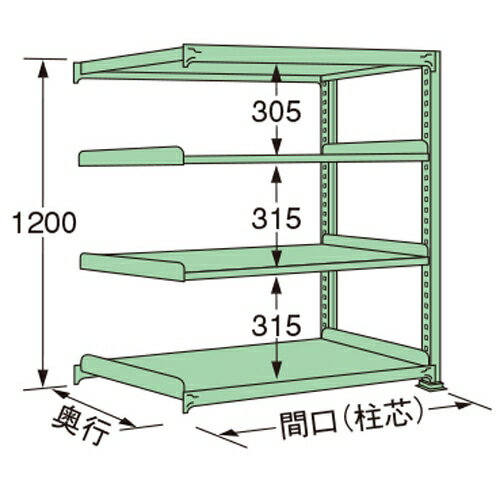 【商品説明】 ●グリーン色の連結タイプ。 ●荷重150kg、天板を含むラックの棚段数は4段です。 ●ボルトレスで、組み立ては実に簡単。 ●5種類の荷重タイプと2種類の標準塗装色から最適のタイプをお選びいただけます。 ●豊富なオプションパーツを採用することで、様々な荷姿に対応できます。 ●全ての取付け部分にはボルトレス方式を採用。棚板の着脱はもとより、分解・組み立てが短時間で簡単に行えます。 ●保管物の形状や数量に合わせて、各棚板を50mmピッチで自由に調整できます。 ●棚板1枚板構造。棚板の継ぎ目がないので出し入れがしやすく、長期間保管しても保管物に棚板の継ぎ目の跡がつきません。 ●連結も簡単。何台にも連結でき、2台目からは支柱が共有できる経済的な連結タイプです。 【注意・使用条件】 ●積載質量制限あり 【画像注意事項】 ●『MS1209S04R』の画像を使用しています。 製品仕様 ●色：グリーン（マンセルNo.8.5GY5.9/4.3） ●サイズ(幅×長×高)：450×1490×1200mm ●原産国名：日本 ●塗装色：グリーン ●荷重（kg）：150 ●ラックの高さ（mm）：1200 ●ラックの間口（mm）：1490 ●ラックの奥行（mm）：450 ●天板を含むラックの棚段数：4 ●単連：連結