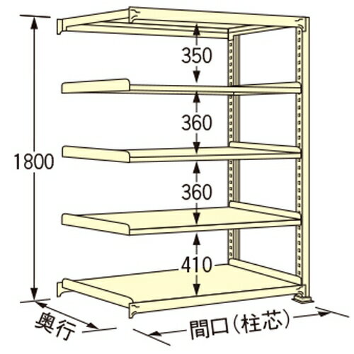 【商品説明】 ●アイボリー色の連結タイプ。 ●荷重200kg、天板を含むラックの棚段数は5段です。 ●ボルトレスで、組み立ては実に簡単。 ●5種類の荷重タイプと2種類の標準塗装色から最適のタイプをお選びいただけます。 ●豊富なオプションパーツを採用することで、様々な荷姿に対応できます。 ●全ての取付け部分にはボルトレス方式を採用。棚板の着脱はもとより、分解・組み立てが短時間で簡単に行えます。 ●保管物の形状や数量に合わせて、各棚板を50mmピッチで自由に調整できます。 ●棚板1枚板構造。棚板の継ぎ目がないので出し入れがしやすく、長期間保管しても保管物に棚板の継ぎ目の跡がつきません。 ●連結も簡単。何台にも連結でき、2台目からは支柱が共有できる経済的な連結タイプです。 【注意・使用条件】 ●積載質量制限あり 【画像注意事項】 ●『WE1809S05R』の画像を使用しています。 製品仕様 ●色：アイボリー（日塗工348色） ●サイズ(幅×長×高)：600×1190×1800mm ●原産国名：日本 ●塗装色：アイボリー ●荷重（kg）：200 ●ラックの高さ（mm）：1800 ●ラックの間口（mm）：1190 ●ラックの奥行（mm）：600 ●天板を含むラックの棚段数：5 ●単連：連結