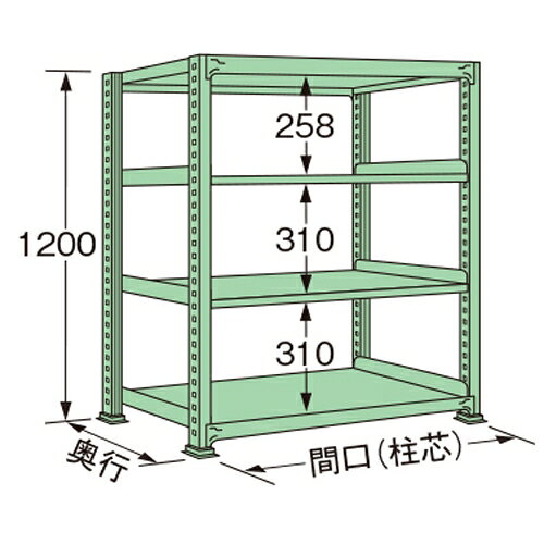 扶桑金属工業 中量ラック MG1215M04T 単連:単体タイプ 棚：4段(天板含む) [法人限定][送料別途お見積り]