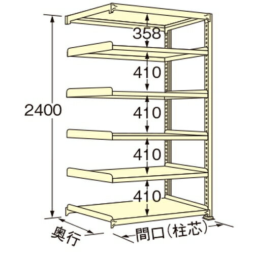 【商品説明】 ●アイボリー色の連結タイプ。 ●荷重300kg、天板を含むラックの棚段数は6段です。 ●ボルトレスで、組み立ては実に簡単。 ●5種類の荷重タイプと2種類の標準塗装色から最適のタイプをお選びいただけます。 ●豊富なオプションパーツを採用することで、様々な荷姿に対応できます。 ●全ての取付け部分にはボルトレス方式を採用。棚板の着脱はもとより、分解・組み立てが短時間で簡単に行えます。 ●保管物の形状や数量に合わせて、各棚板を50mmピッチで自由に調整できます。 ●棚板1枚板構造。棚板の継ぎ目がないので出し入れがしやすく、長期間保管しても保管物に棚板の継ぎ目の跡がつきません。 ●連結も簡単。何台にも連結でき、2台目からは支柱が共有できる経済的な連結タイプです。 【注意・使用条件】 ●積載質量制限あり 【画像注意事項】 ●『WG2409M06R』の画像を使用しています。 製品仕様 ●色：アイボリー（日塗工348色） ●サイズ(幅×長×高)：450×900×2400mm ●原産国名：日本 ●塗装色：アイボリー ●荷重（kg）：300 ●ラックの高さ（mm）：2400 ●ラックの間口（mm）：900 ●ラックの奥行（mm）：450 ●天板を含むラックの棚段数：6 ●単連：連結