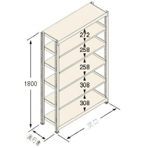 【商品説明】 ●各棚板の高さは50mmピッチで調節可能。 ●ボトルレスで組み立て簡単。連結・増設なども容易です。 ●シンプル構造、強度も抜群。グリップ力が高い「タイロックビーム」を新採用。シンプルな構造でありながら、強度は抜群です。 ●高さ方向の有効寸法がアップ。ビーム形状、支柱への接合位置を変更。従来と比べ高さ方向の有効寸法を広げ、使い勝手をより良くしました。 ●棚受けのフラット化で長尺物にも対応可能。 【注意・使用条件】 ●積載質量制限あり ●間口の外寸は、間口（柱芯）寸法に支柱サイズ（50mm）を足してください。 ●奥行きの外寸は、奥行寸法に、2mmを足してください。 製品仕様 ●色：アイボリー色（日塗工348色） ●サイズ(幅×長×高)：1500×750×1800mm ●原産国名：日本 ●仕様：棚板天地6段 ●タイプ：独立 ●最大積載質量（kg/段）：300 ●最大積載質量（kg/間口）：1500 ●間口［柱芯］（mm）：1500 ●間口［有効］（mm）：1450 ●奥行（mm）：750