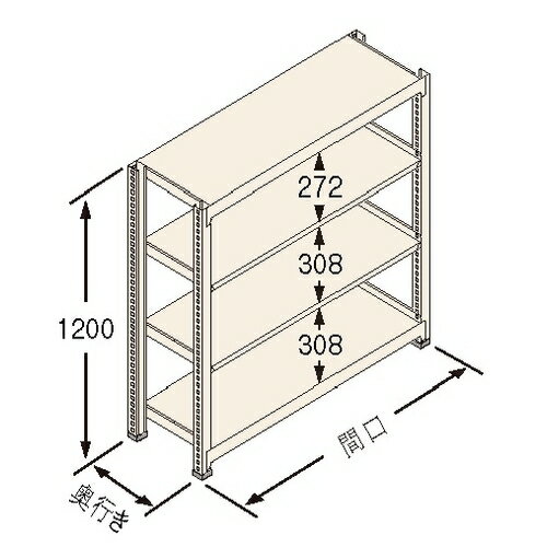 扶桑金属工業 中量ラック　Jタイプ500kg GSN-J1218D4R 連結：棚板天地4段 [法人限定][送料別途お見積り]