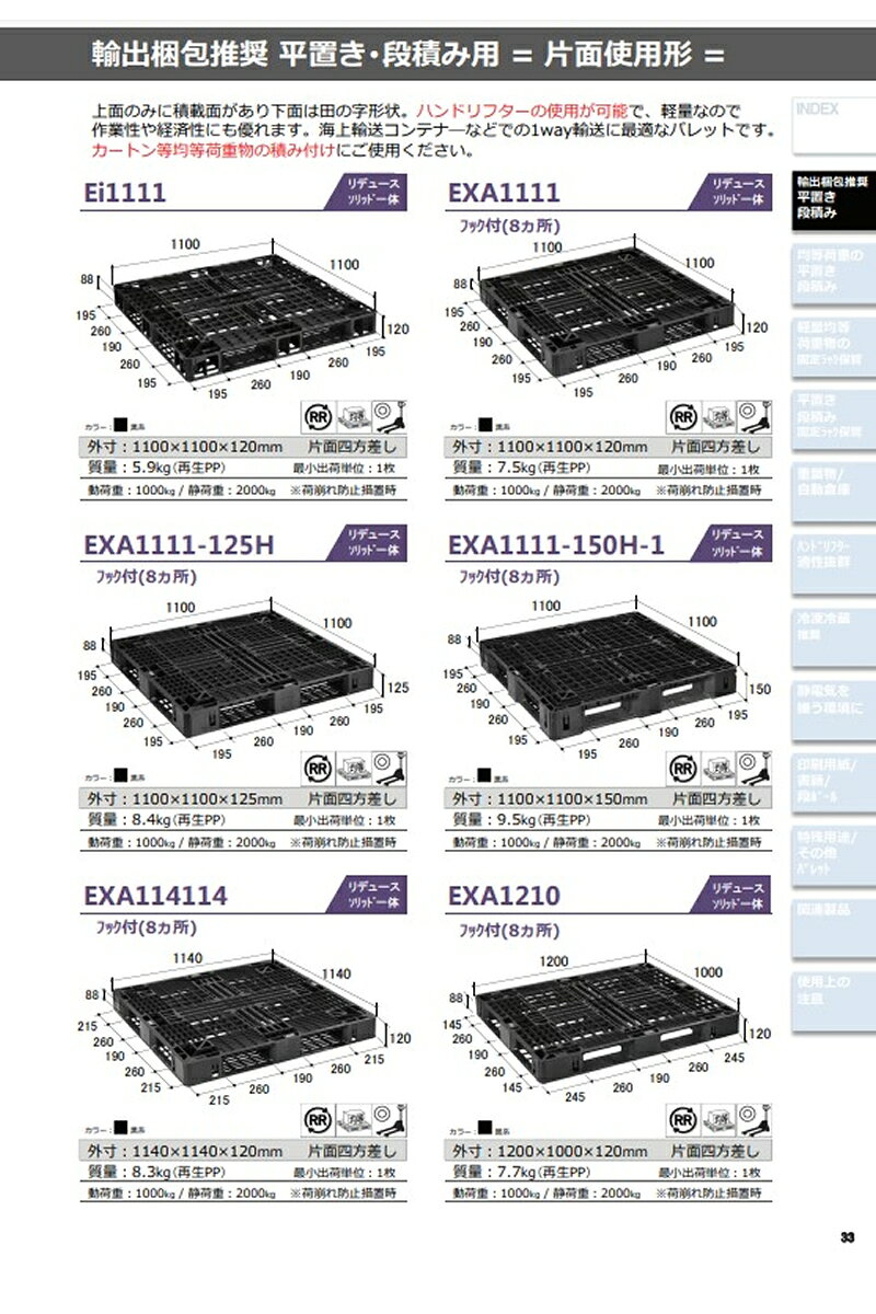 日本プラパレット 輸出梱包用パレット EXA-1111-150H ブラック[代引不可商品]