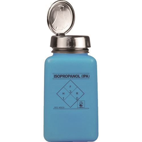 ■DESCO 静電気拡散性ボトル、青色、ワンタッチ、HDPE、180cc、「IPA」の印刷 35299(1117569)[送料別途お見積り][法人限定][掲外取寄]