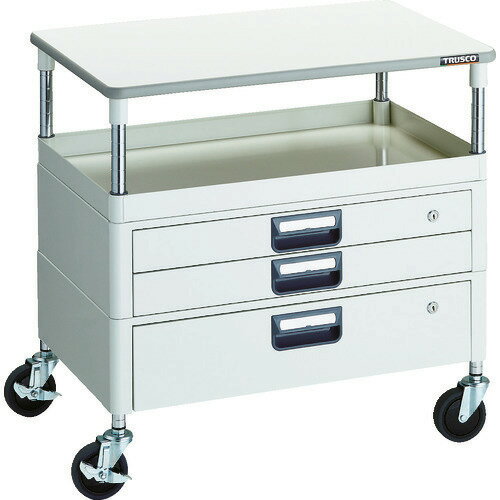 ■TRUSCO ツールワゴン フェニックスワゴン 省音 750X500 H740 引出付 天板付 ホワイト PEW771VXTW(1146152)