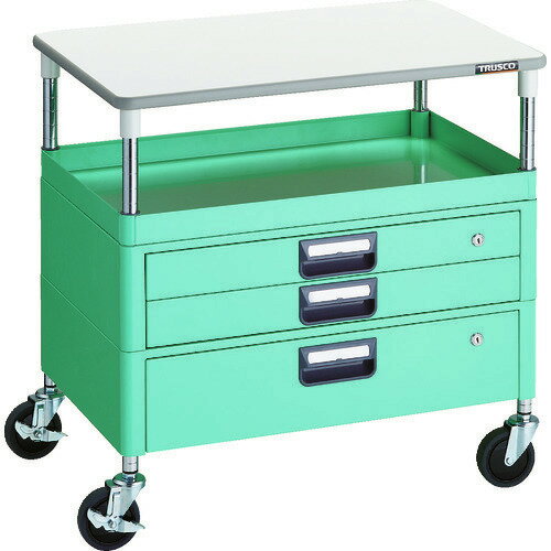 ■TRUSCO ツールワゴン フェニックスワゴン 省音 750X500 H740 引出付 天板付 ヤンググリーン PEW771VXTYG(1146153)