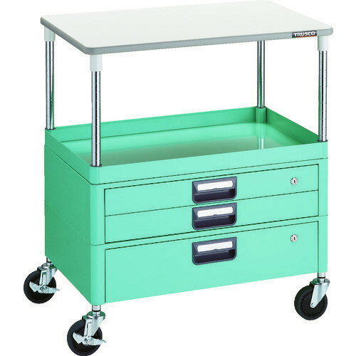 ■TRUSCO ツールワゴン フェニックスワゴン 省音 750X500 H880 引出付 天板付 ヤンググリーン PEW971VXTYG(1146158)