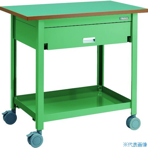 オレンジブック トラスコ中山　TRUSCOTRUSCO 天板付ワゴン 両面引出し1段付 棚板1段 GN 〔品番:VDT110GN〕[ 注番:1163763]特長●天板下の両面引出しは前後にスライドしますので両側から取り出せます。●組立完成品...