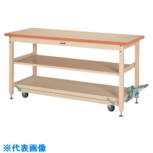 ■ヤマテック 重量作業台 ワークテーブル ペダル移動タイプ 中間棚付 メラミン天板 W1200×D750×H922mm ヤマテックアイボリー SXMPH1275S2II(1202647)[法人限定][外直送元]